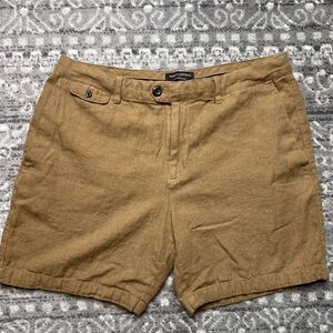 Banana Republic Linen Blend Shorts Men's 35 Tan 7" Inseam Pockets Chino